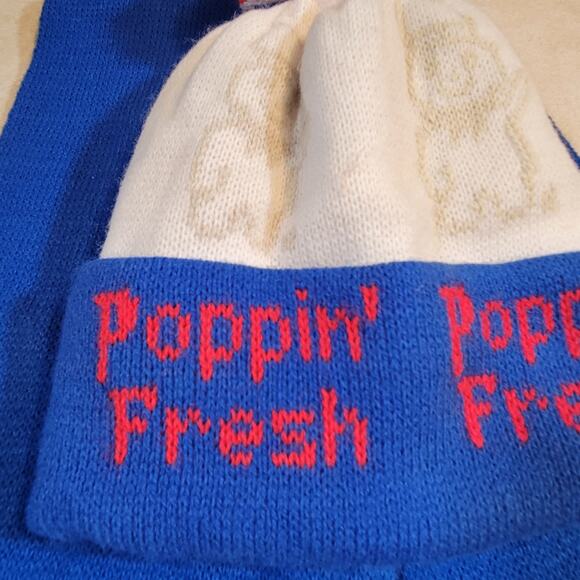 Vintage Pillsbury Doughboy Hat & 56" Long Scarf Set Poppin' Fresh Blue & White - Picture 9 of 11